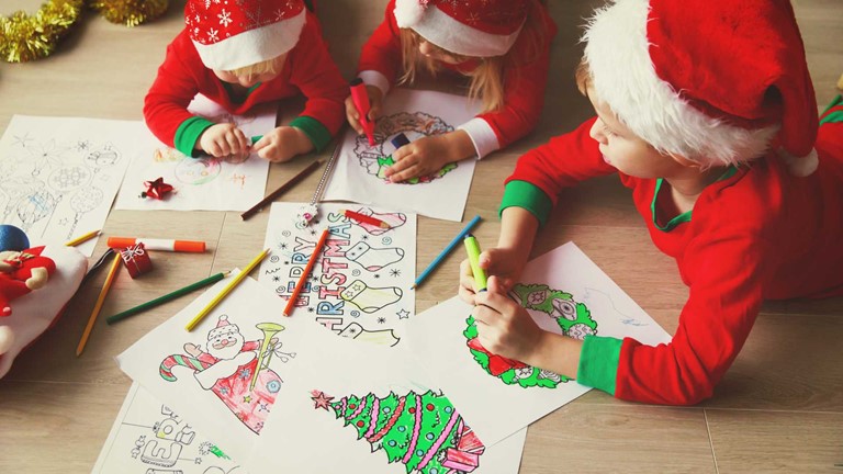 kids colouring in christmas cards