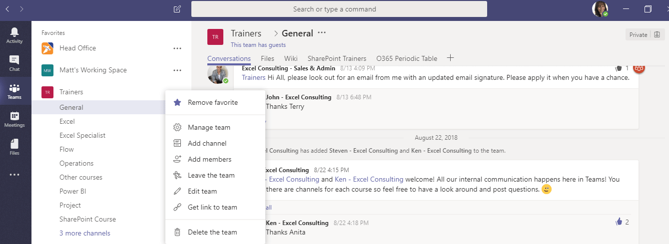 Screenshot of Microsoft Teams