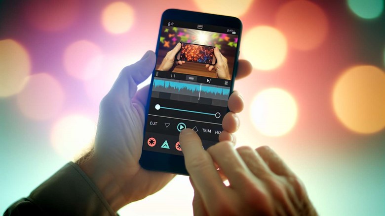 A person editing a video on a smartphone using a video editing app