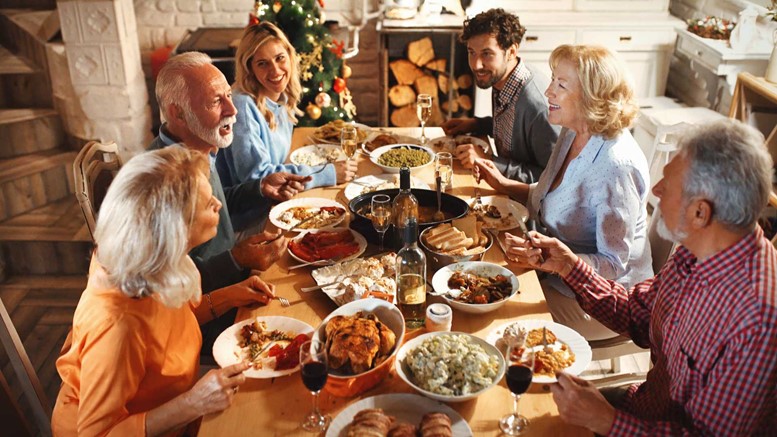 family having dinner at Christmas