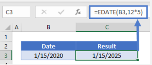 How can you add 5 years to a date in Excel