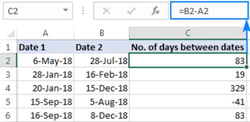 find the number of days between two dates excel