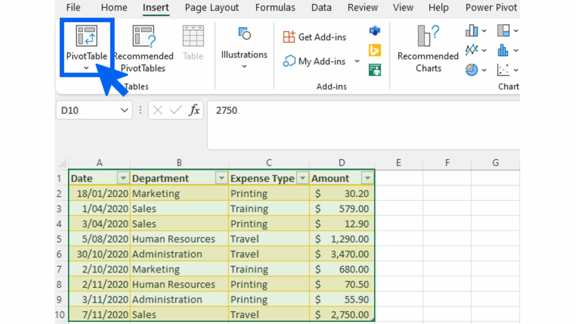 pivot table how to