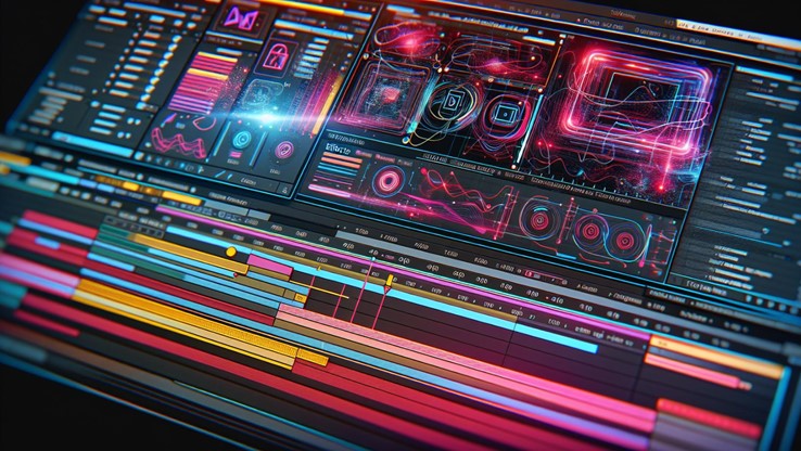Adobe After Effects software interface with timeline, effects, and layers
